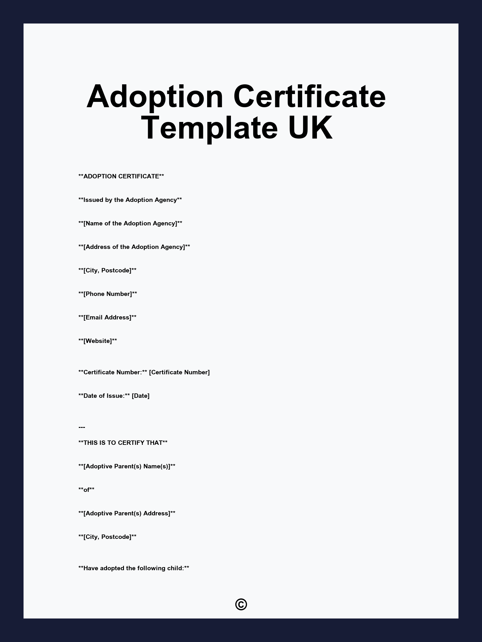 Adoption Certificate Template UK