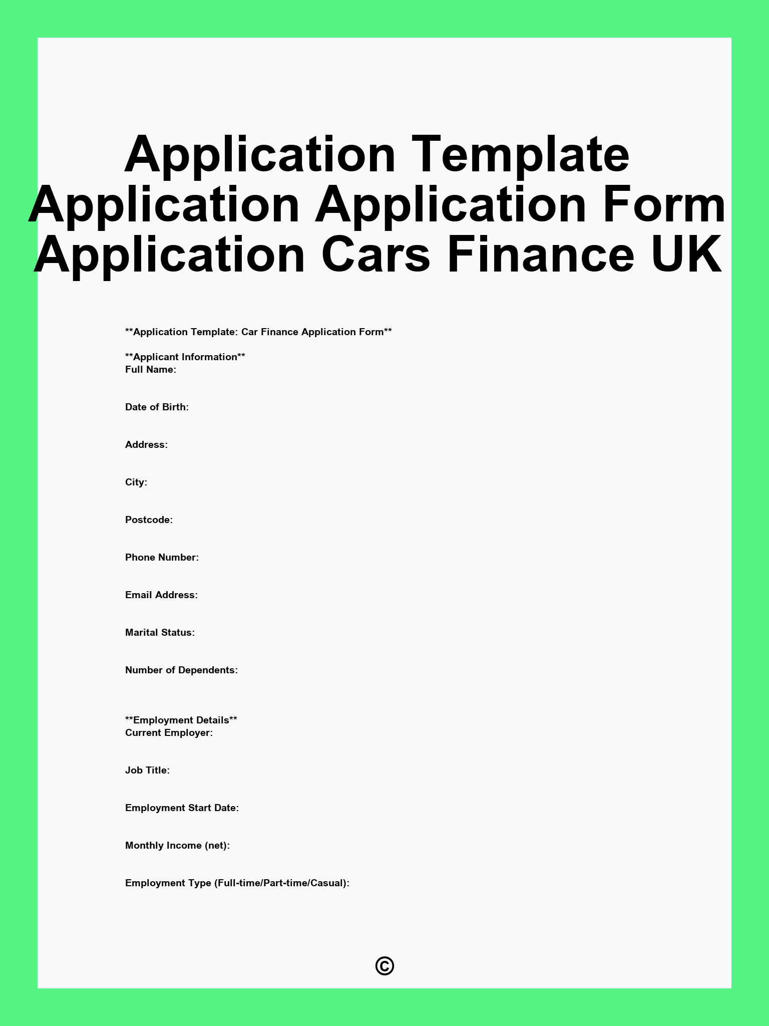 Application Template Application Application Form Application Cars Finance UK