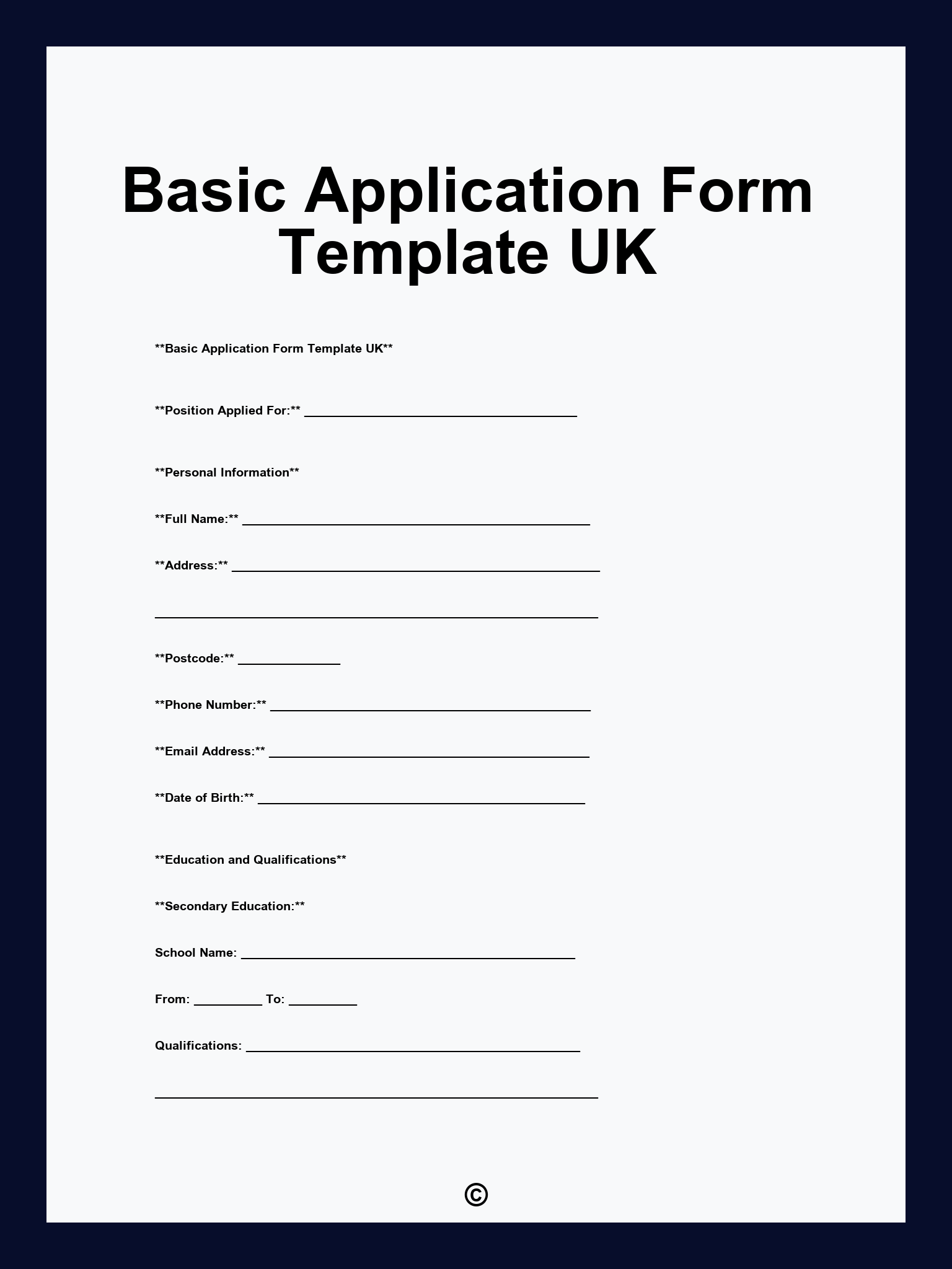 Basic Application Form Template UK