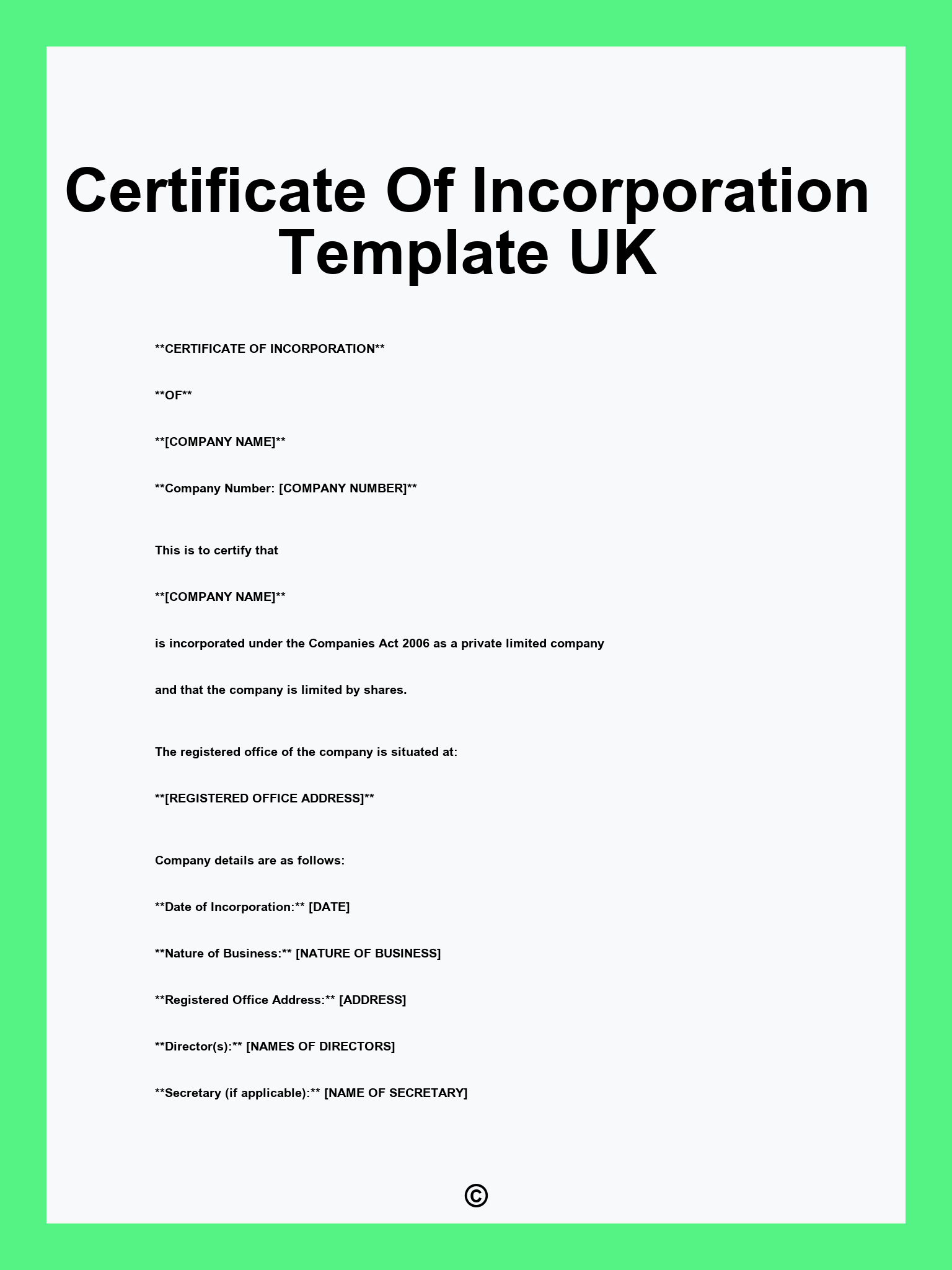 Certificate Of Incorporation Template UK