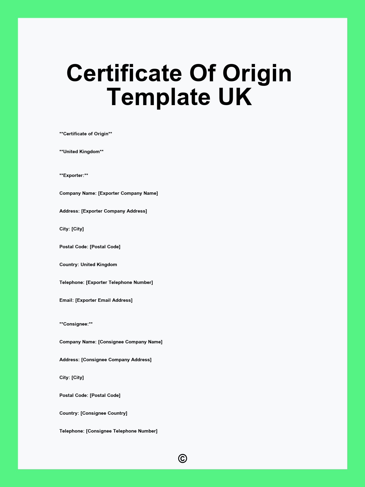 Certificate Of Origin Template UK