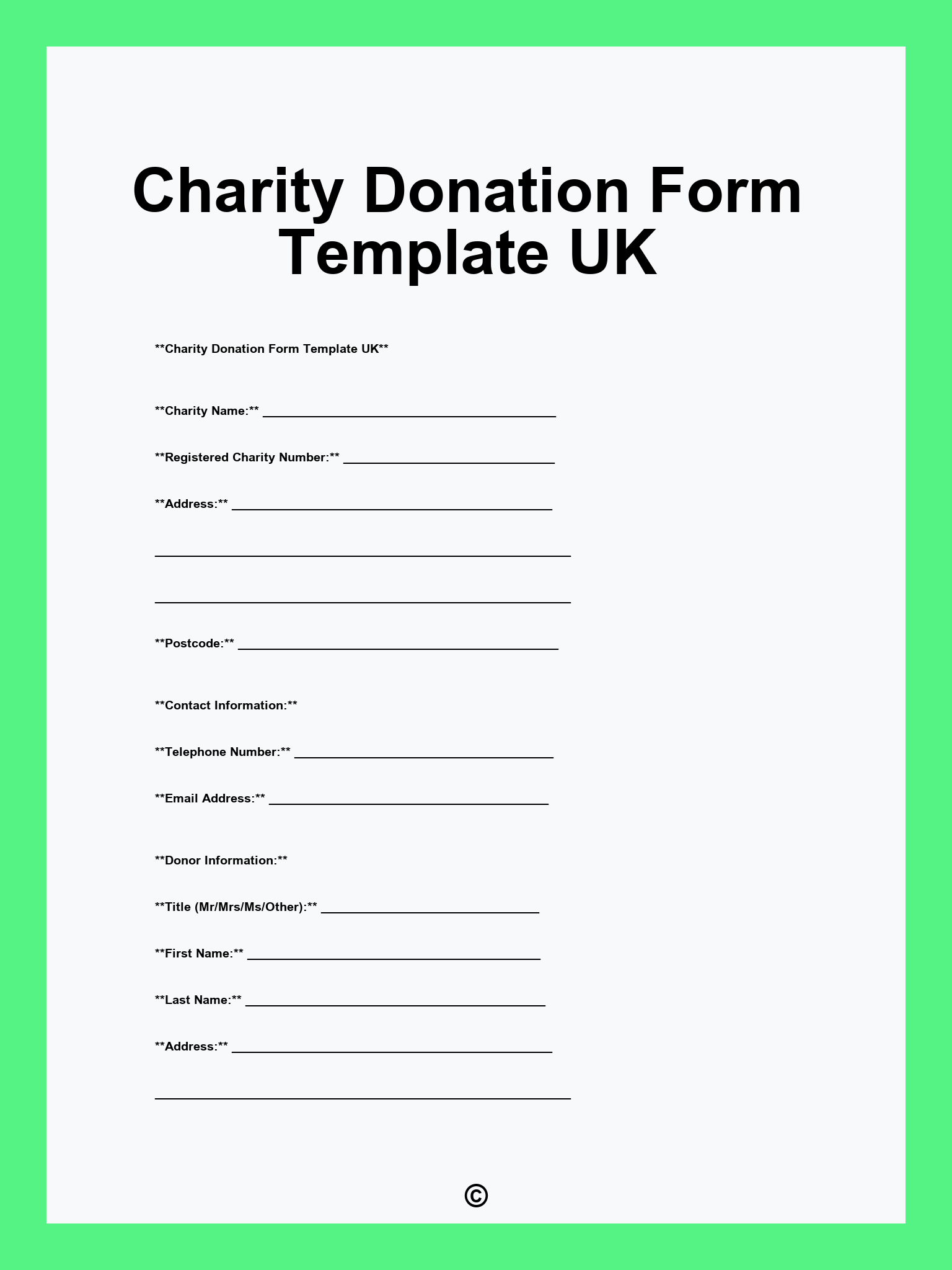 Charity Donation Form Template UK