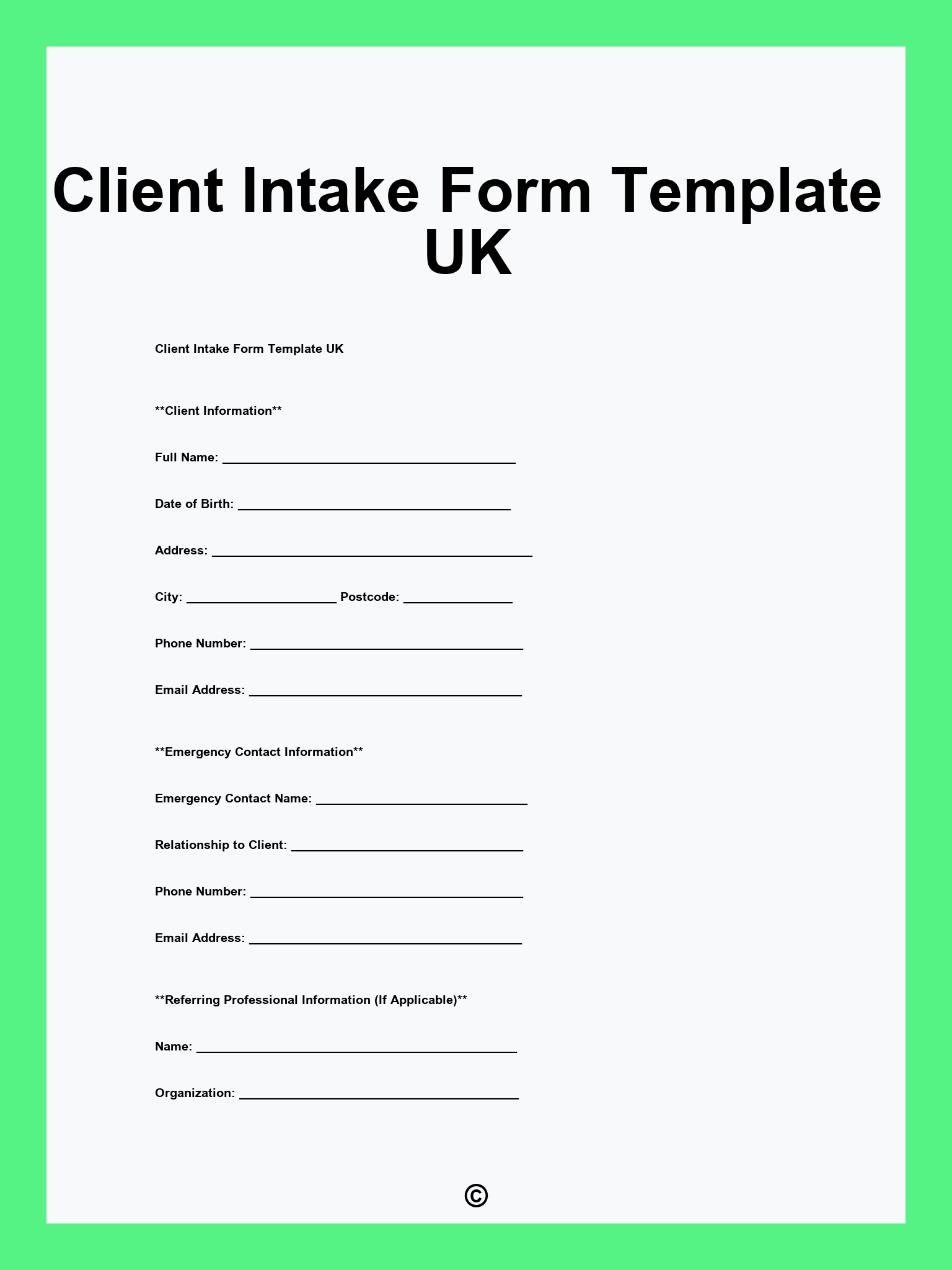 Client Intake Form Template UK