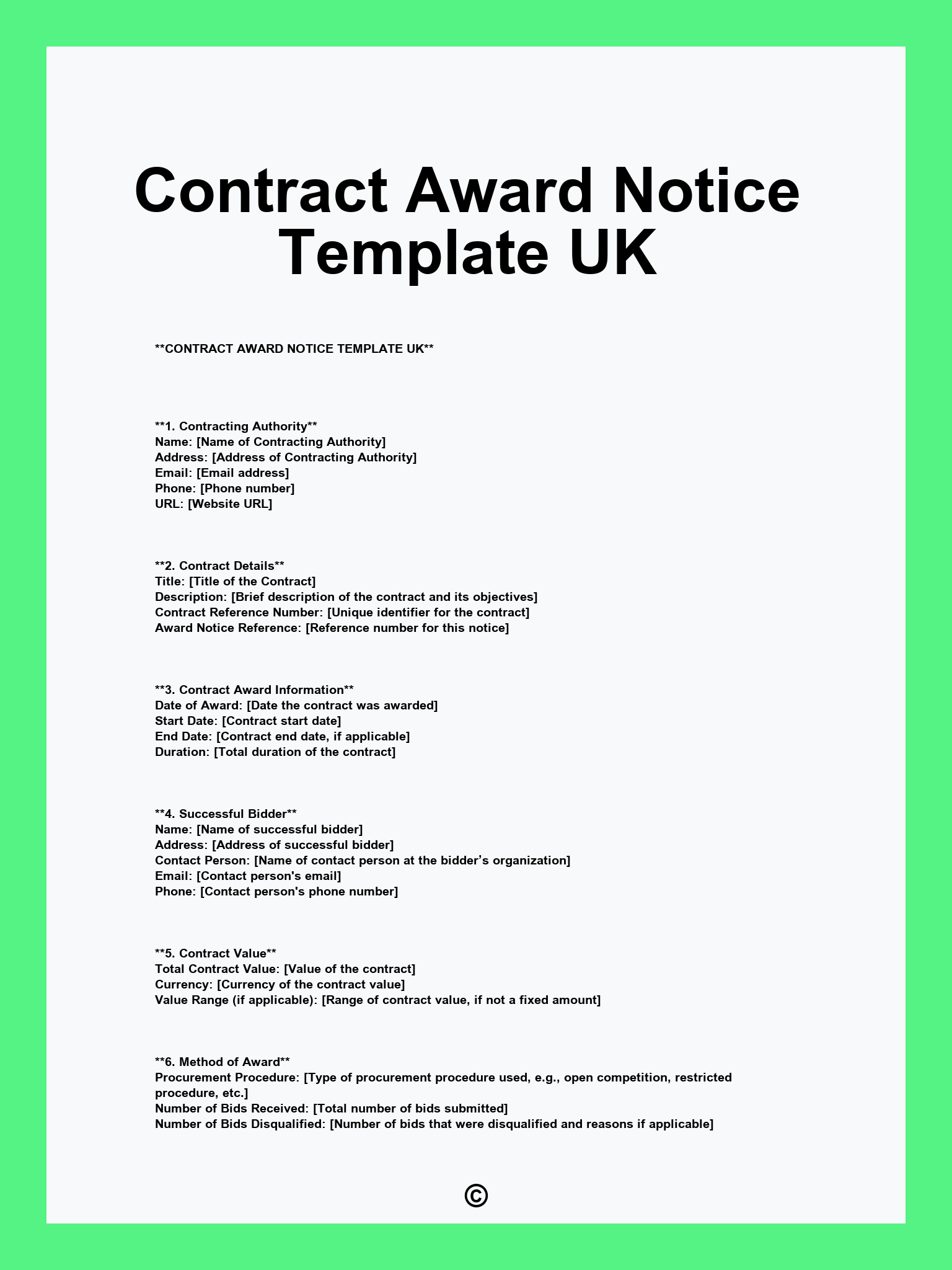 Contract Award Notice Template UK