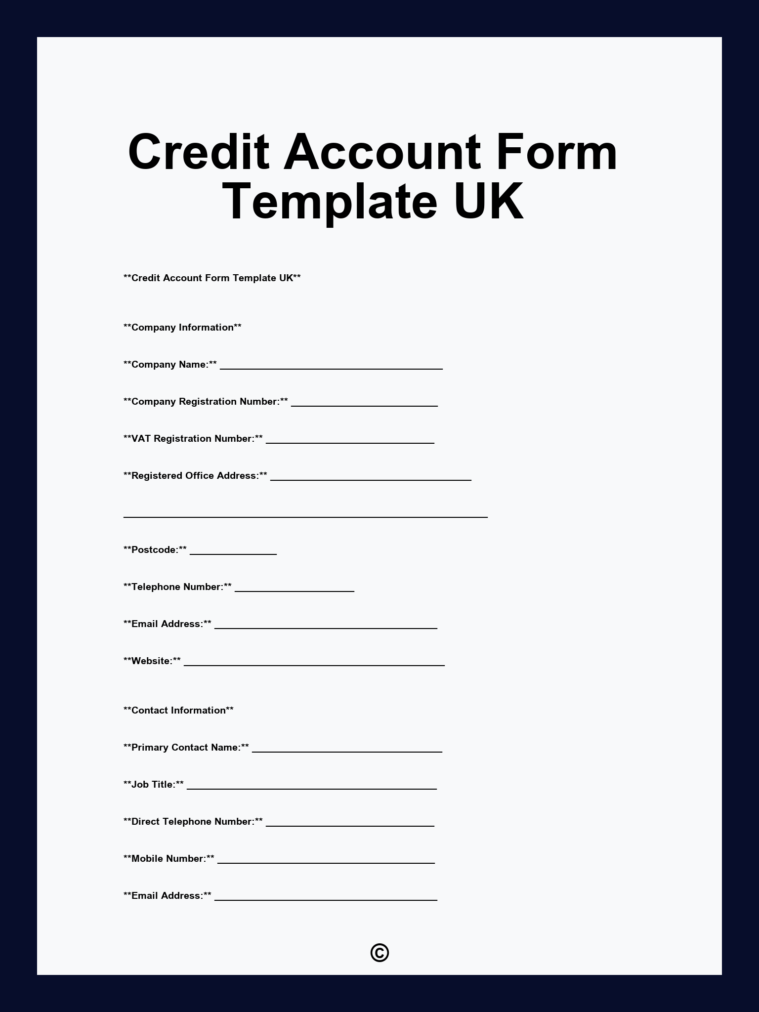 Credit Account Form Template UK