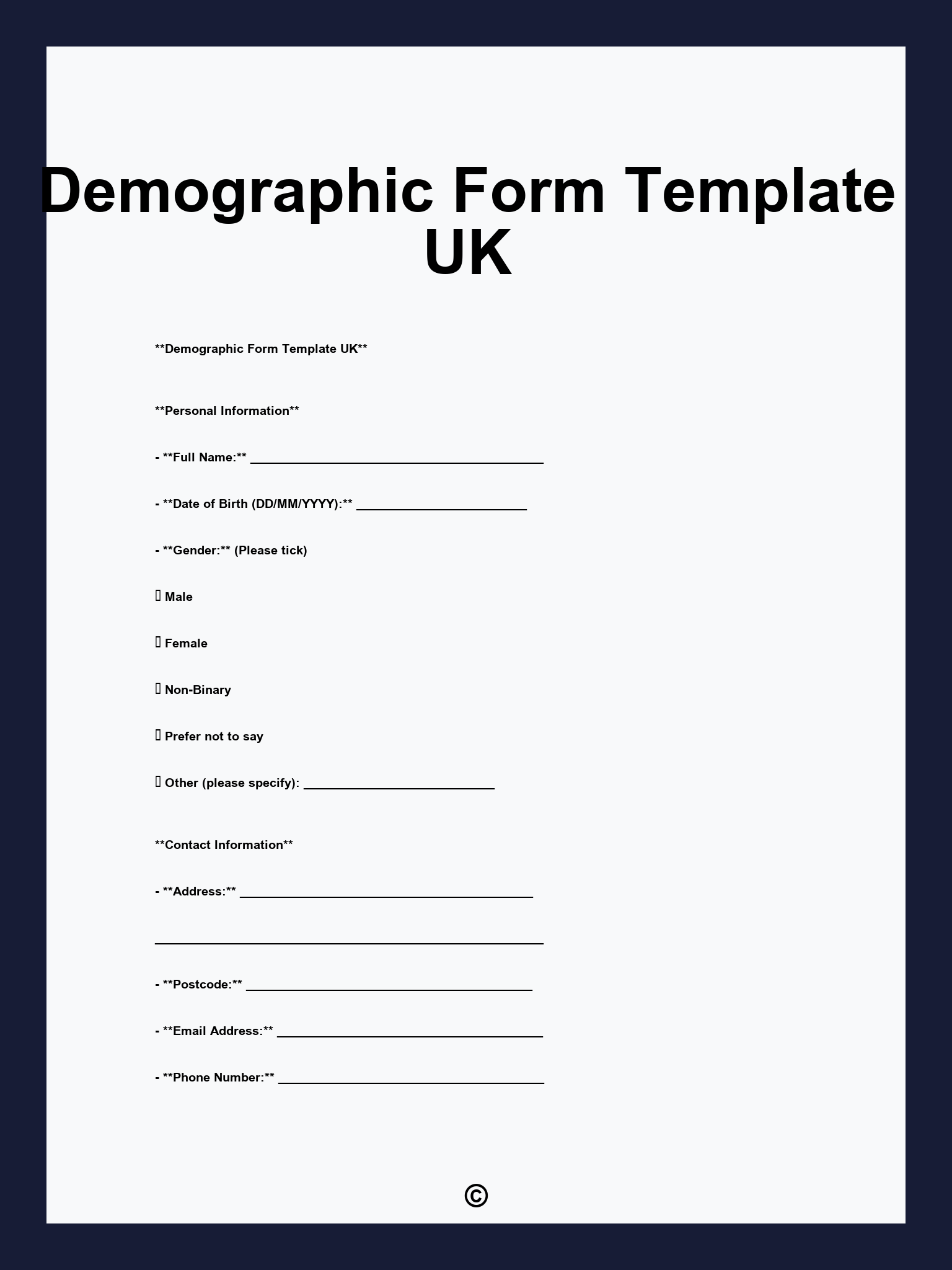 Demographic Form Template UK