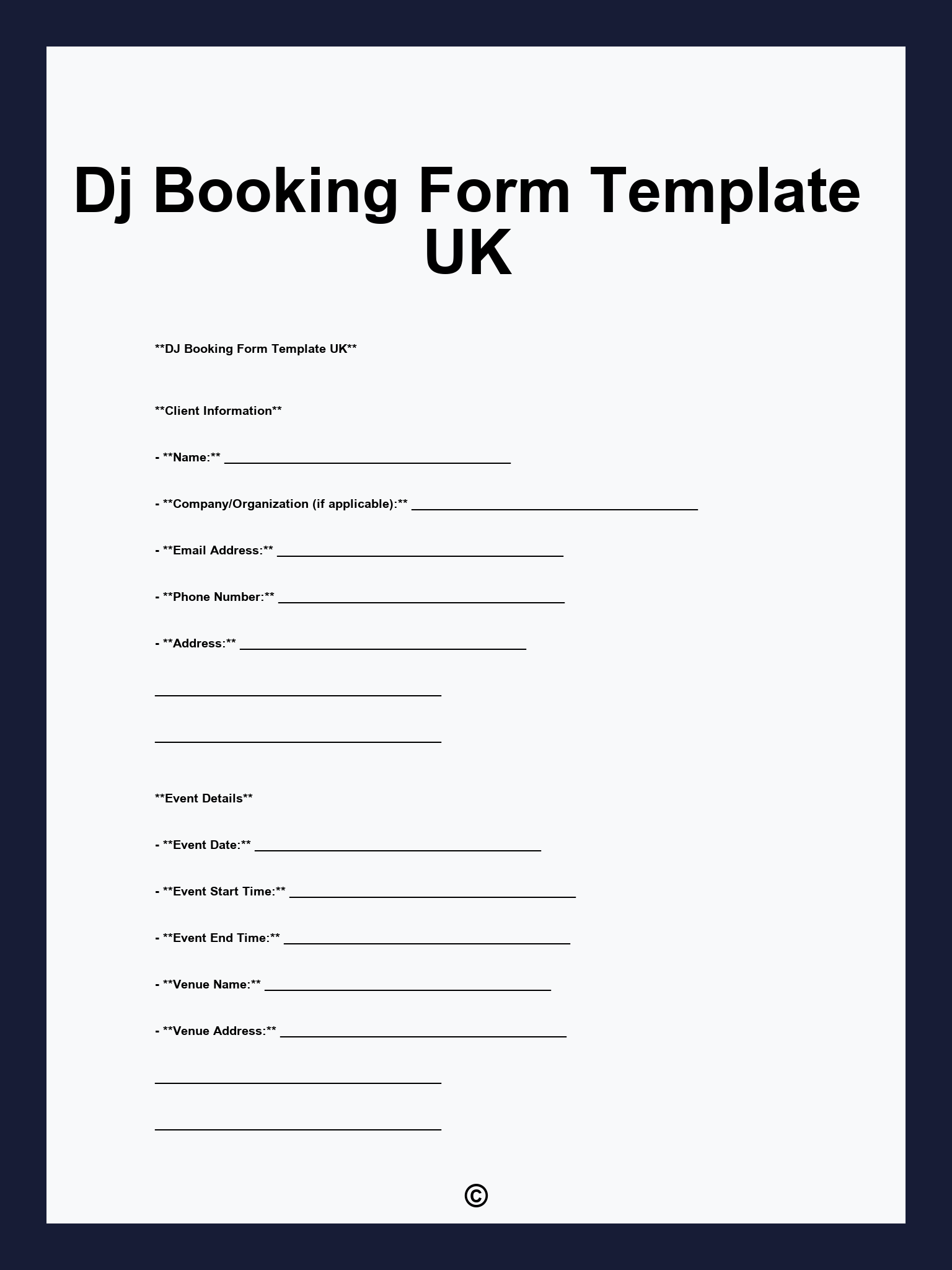 Dj Booking Form Template UK