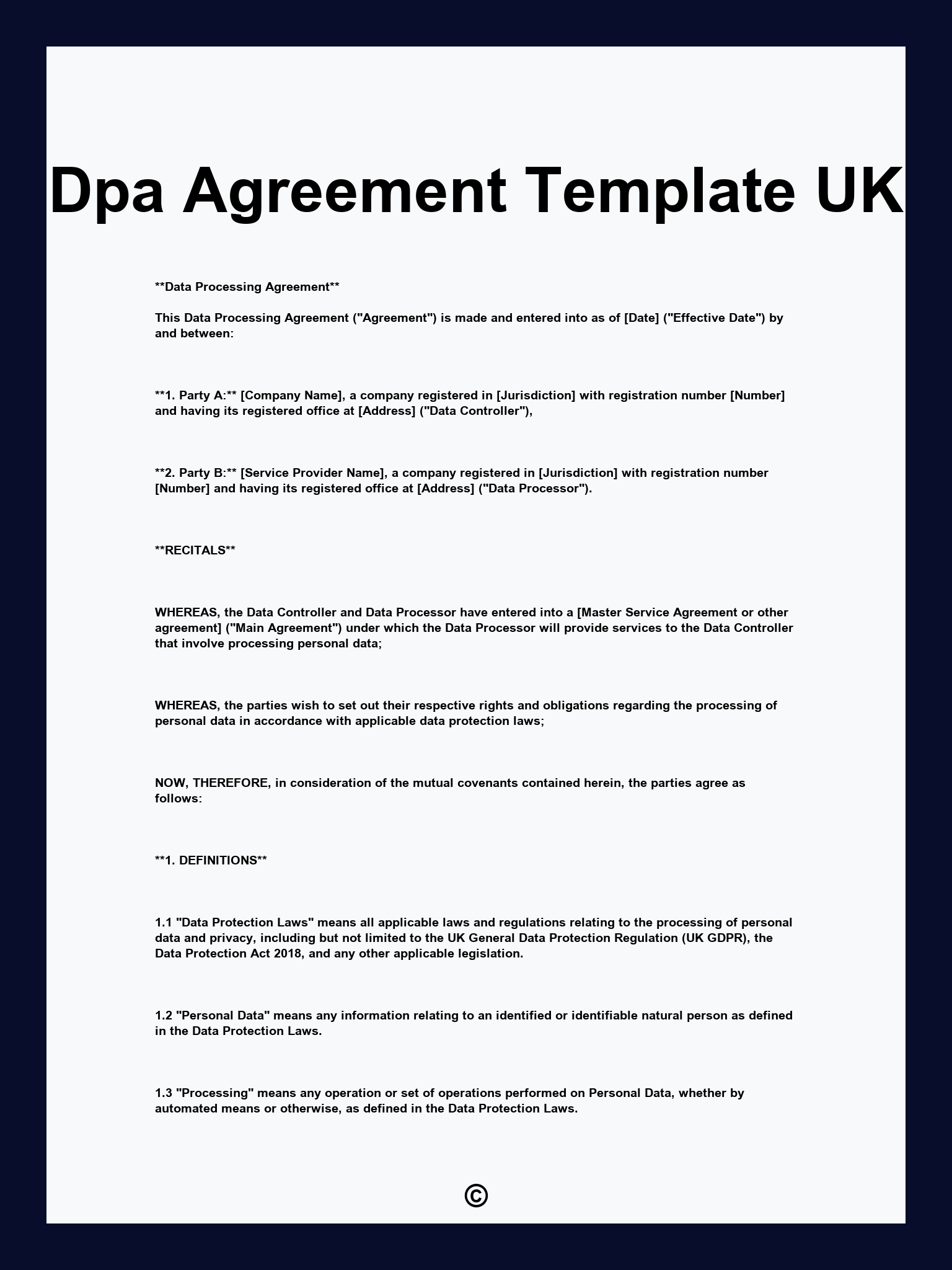 Dpa Agreement Template UK