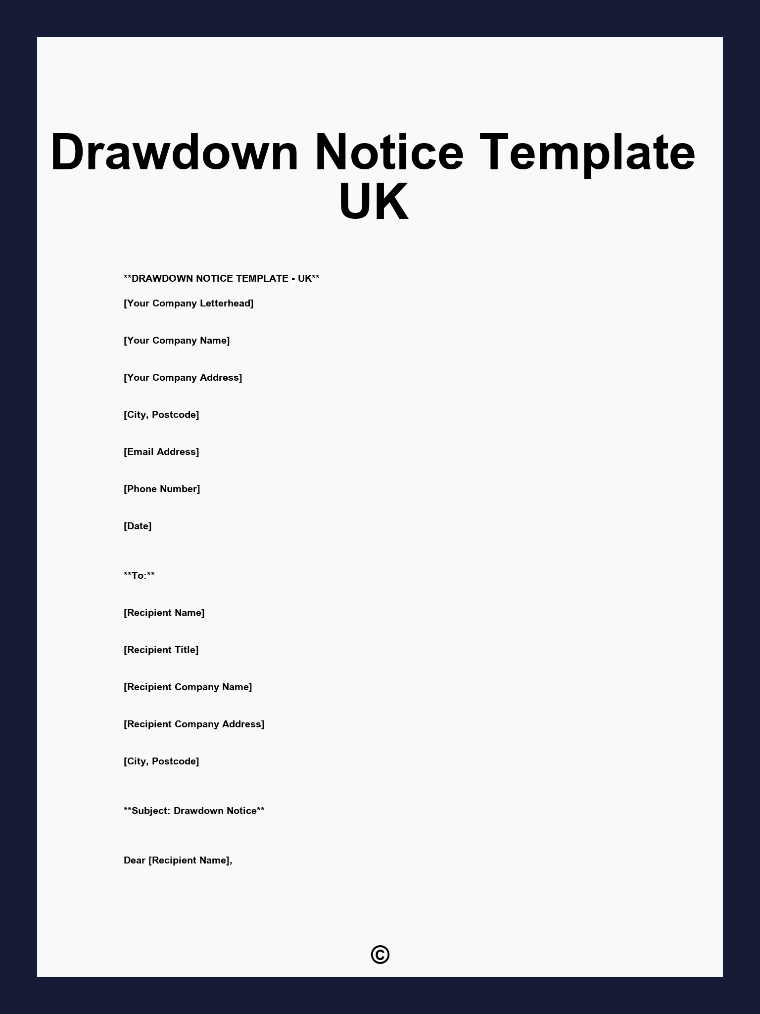 Drawdown Notice Template UK