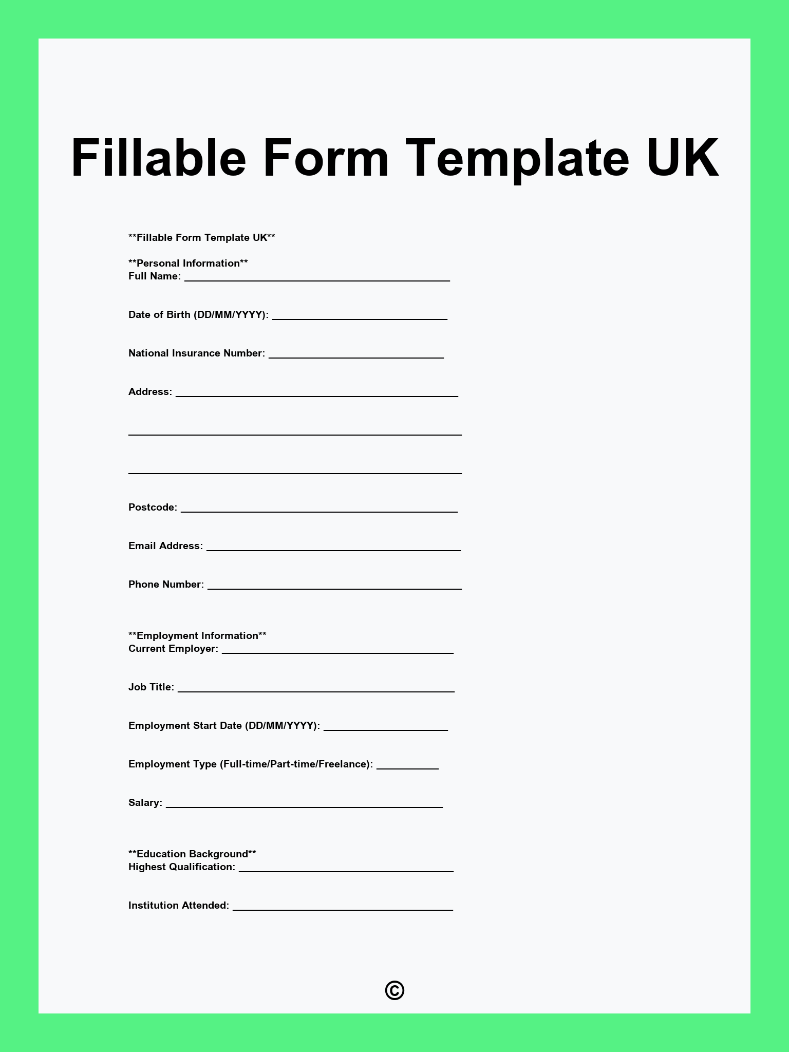 Fillable Form Template UK
