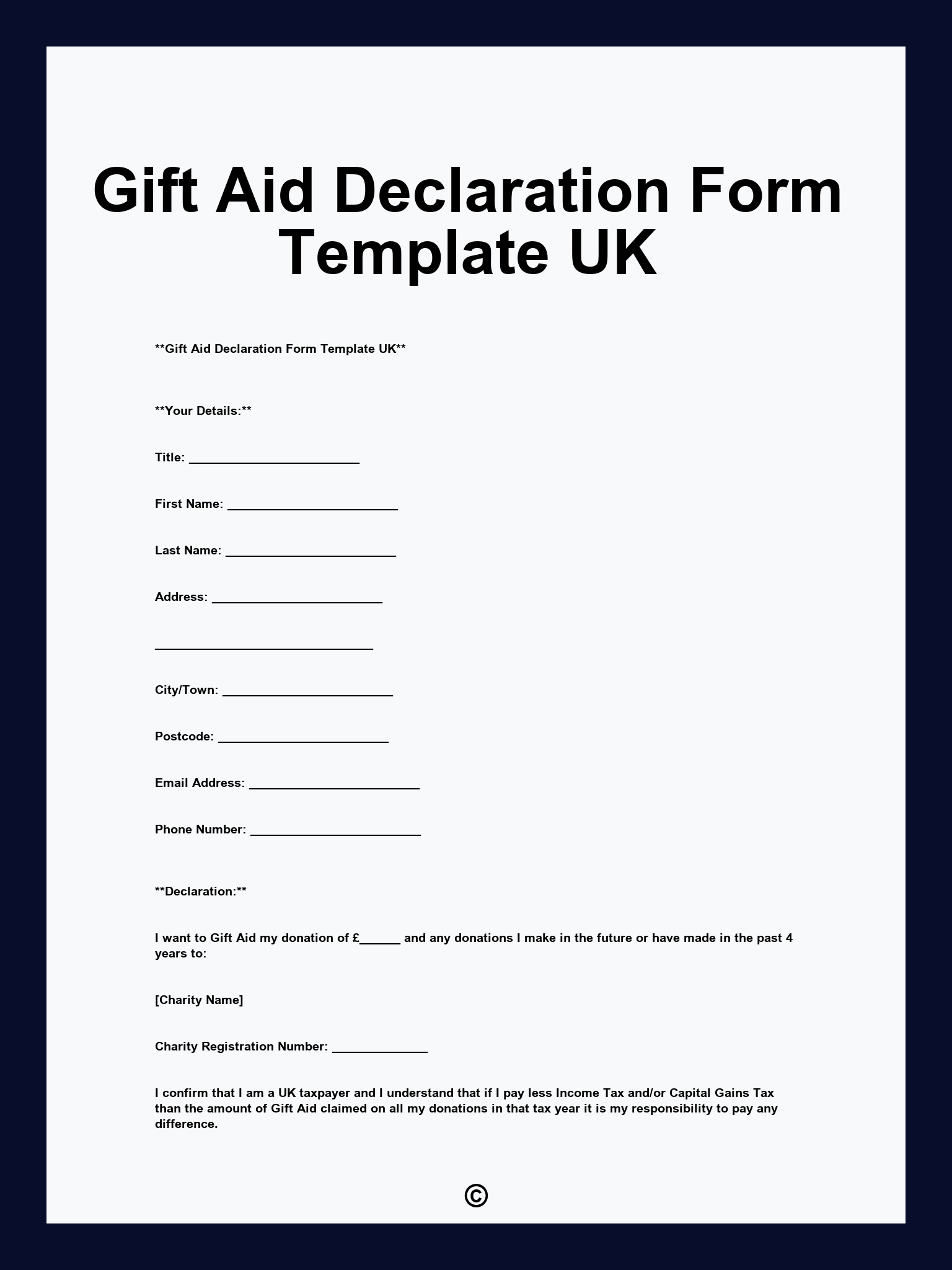 Gift Aid Declaration Form Template UK