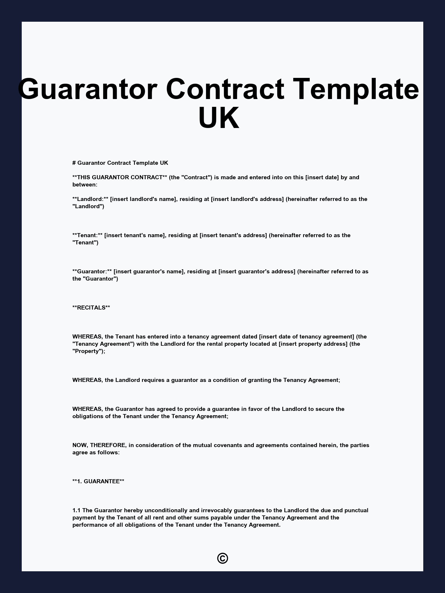 Guarantor Contract Template UK