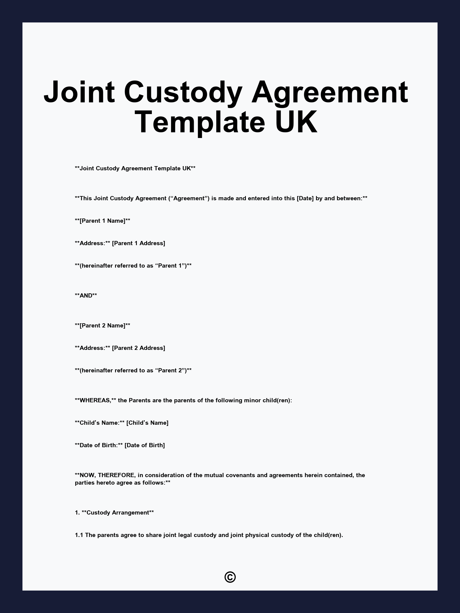 Joint Custody Agreement Template UK
