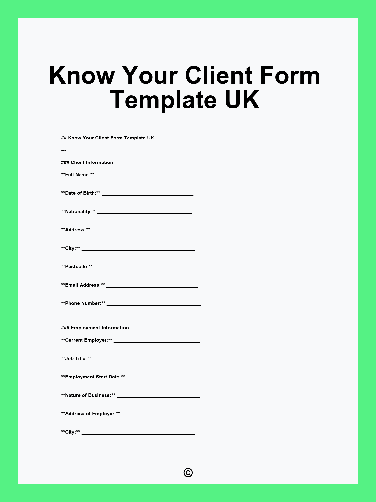 Know Your Client Form Template UK