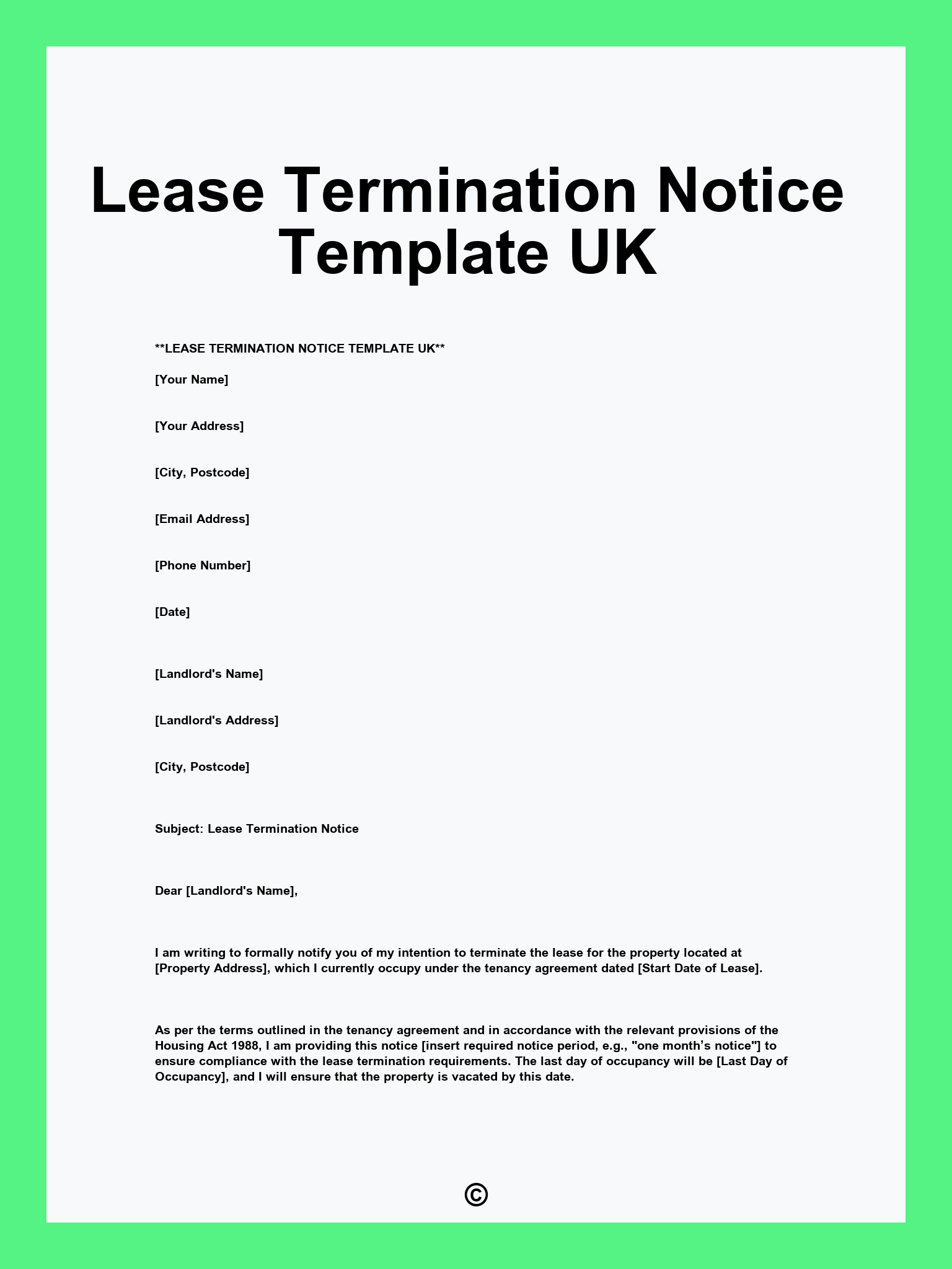 Lease Termination Notice Template UK Lease Termination Notice Template UK