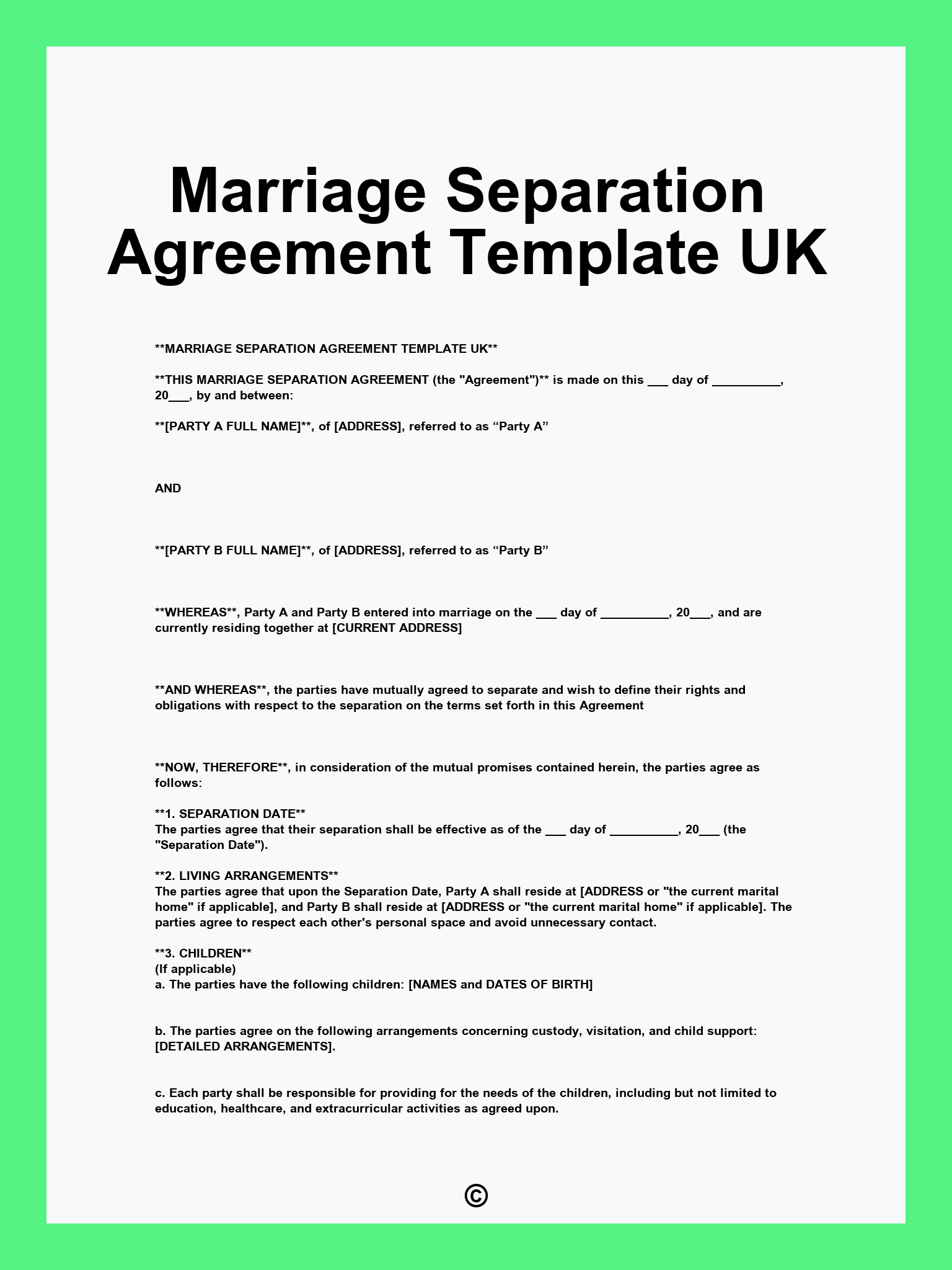 Marriage Separation Agreement Template UK Marriage Separation Agreement Template UK