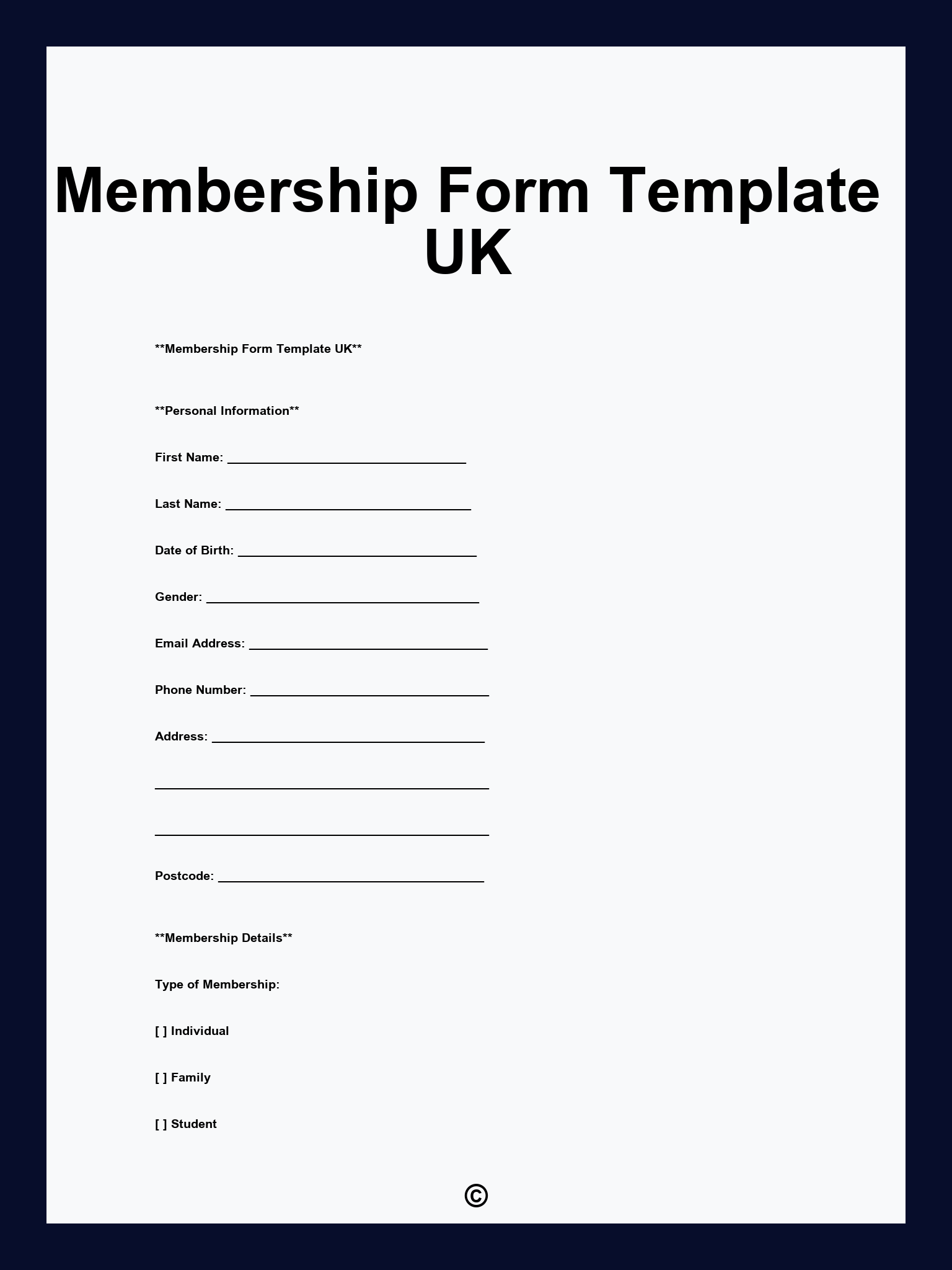 Membership Form Template UK