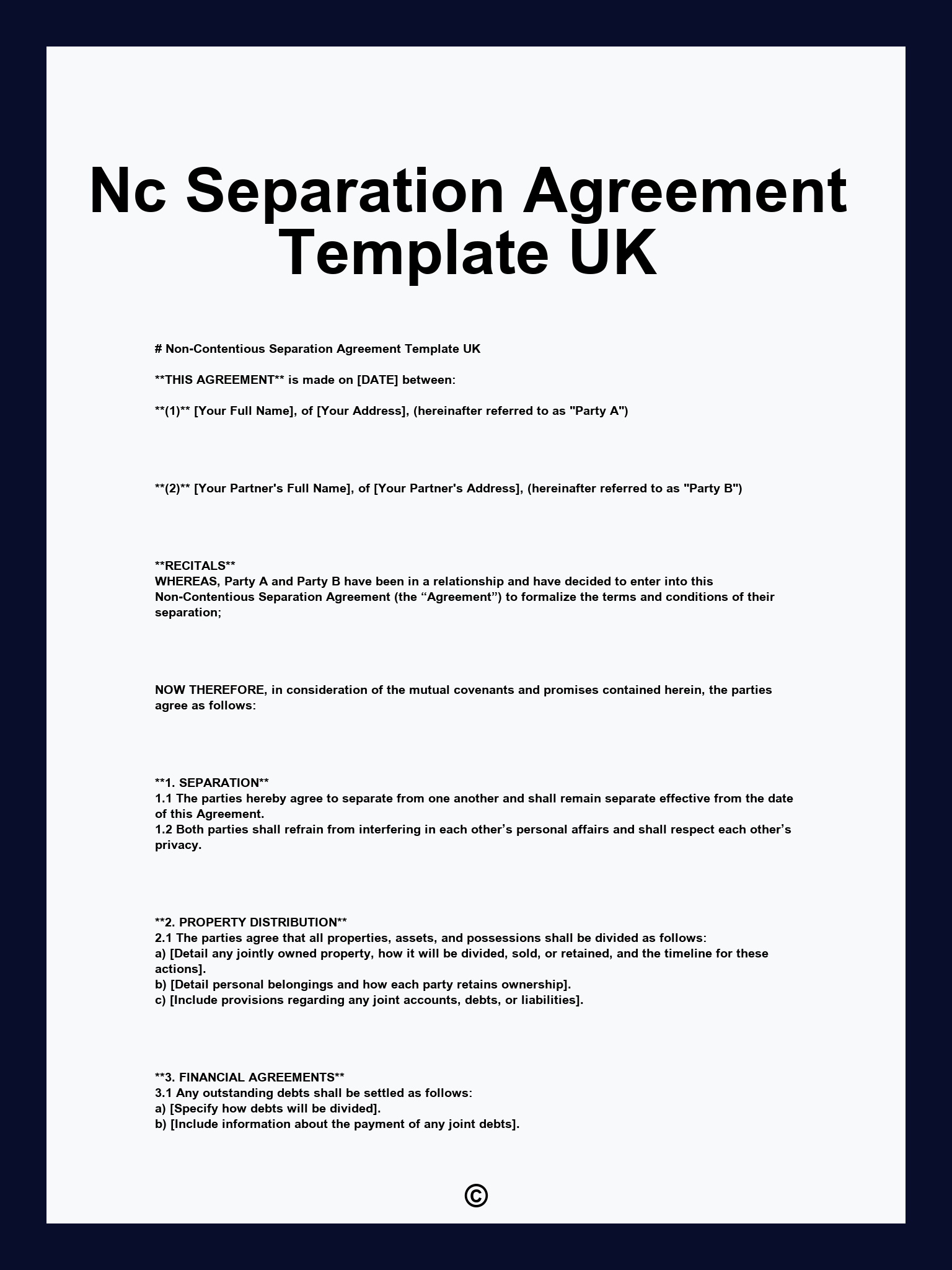 Nc Separation Agreement Template UK
