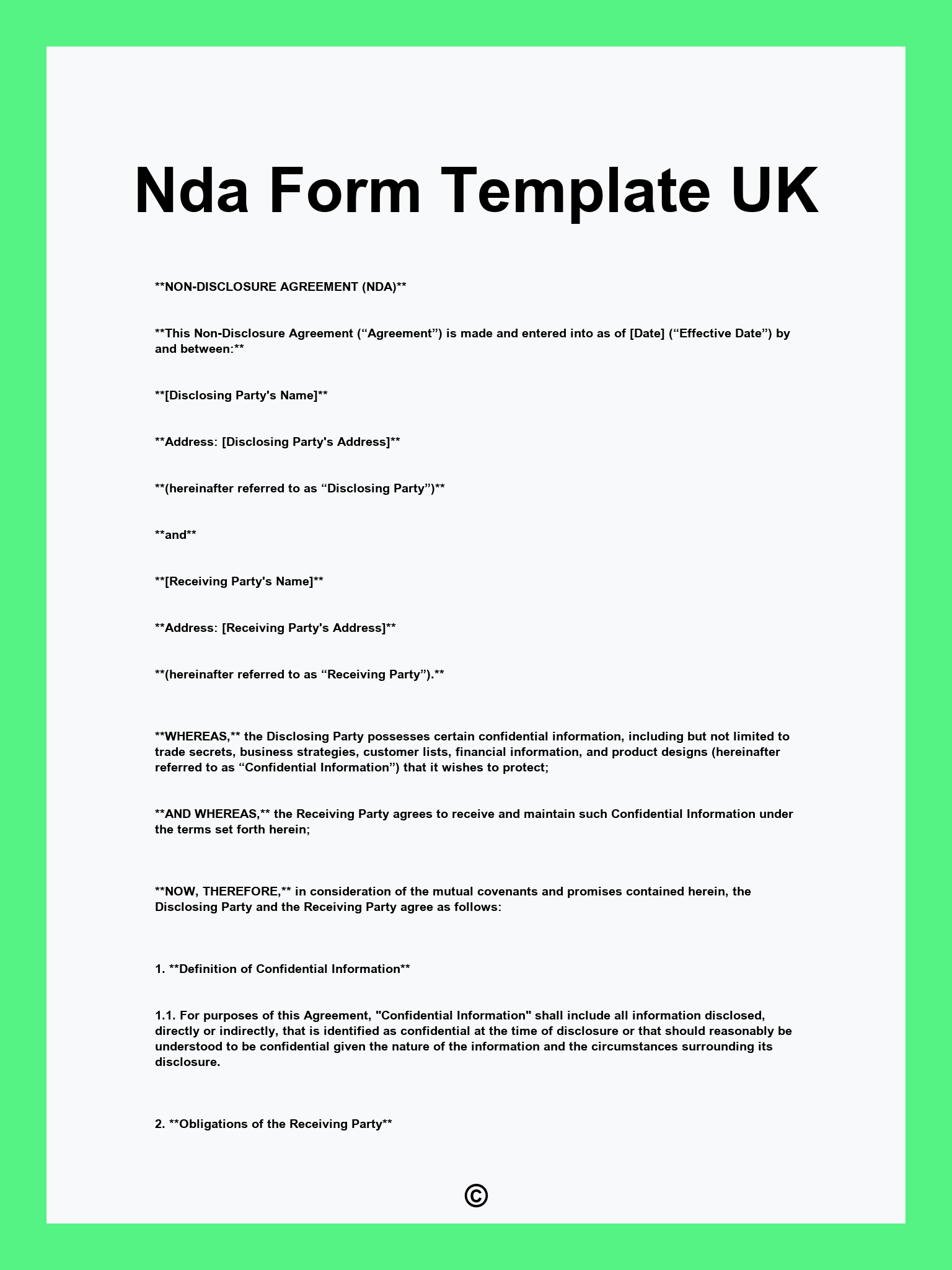 Nda Form Template UK