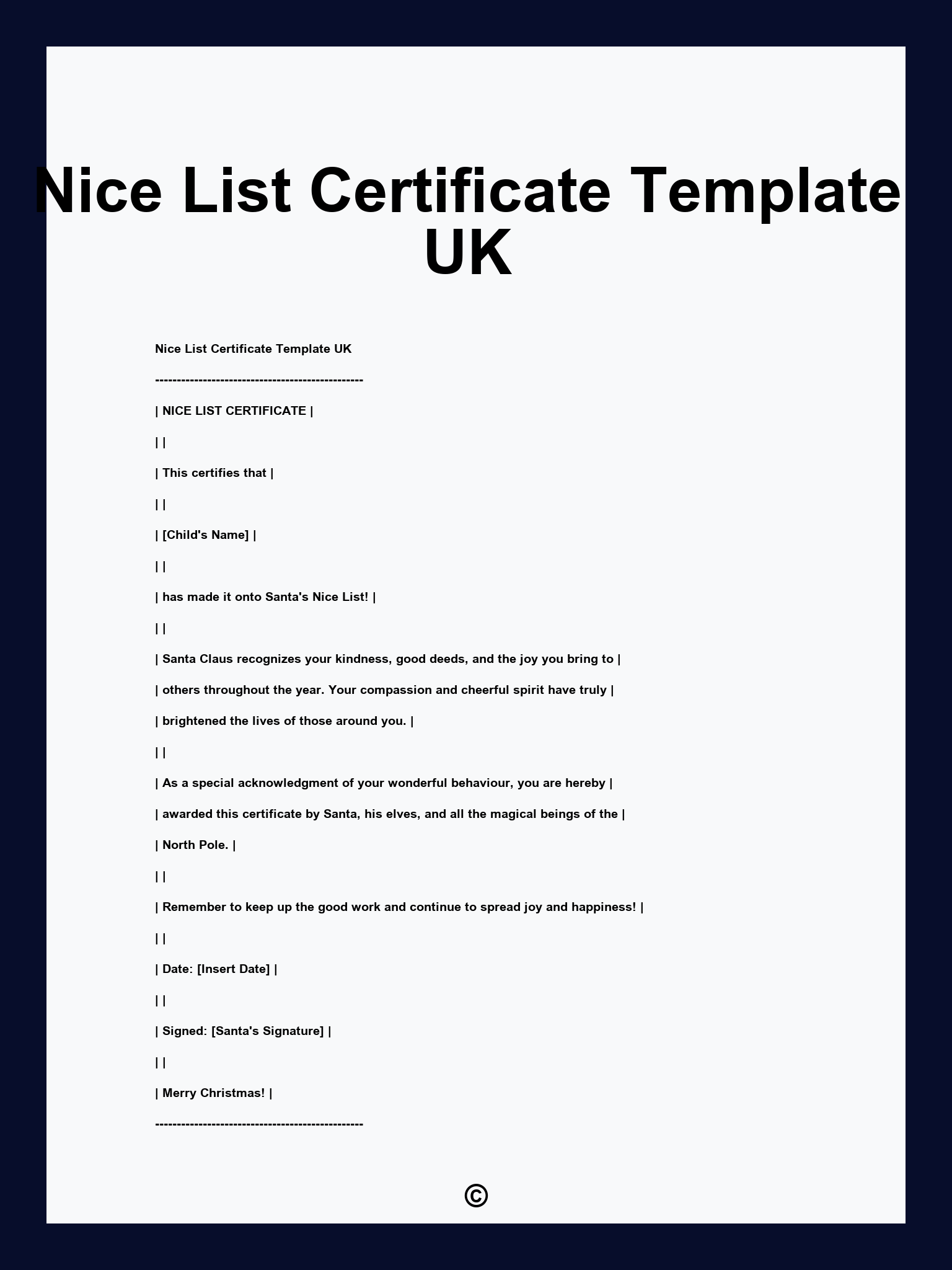 Nice List Certificate Template UK