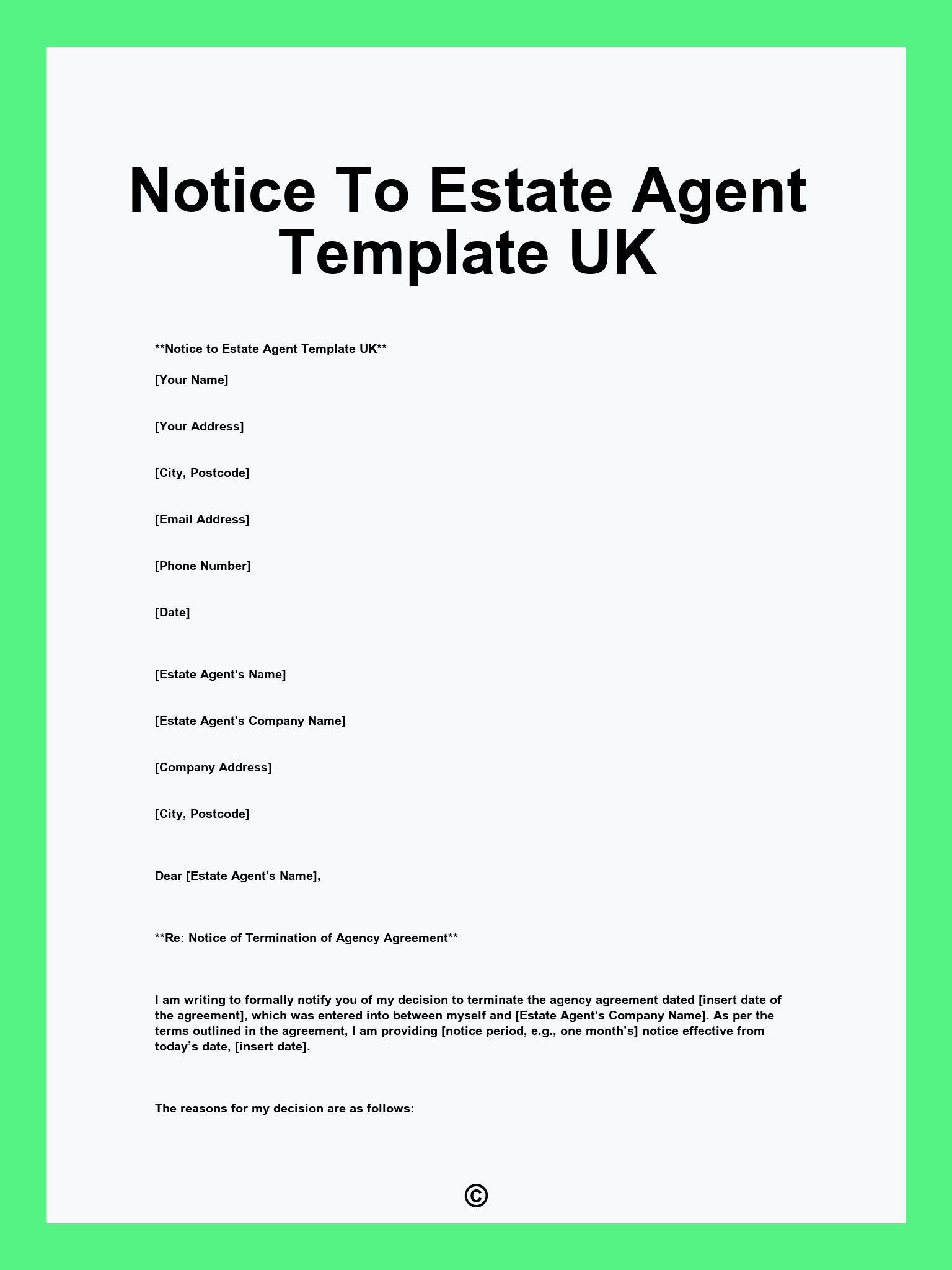Notice To Estate Agent Template UK