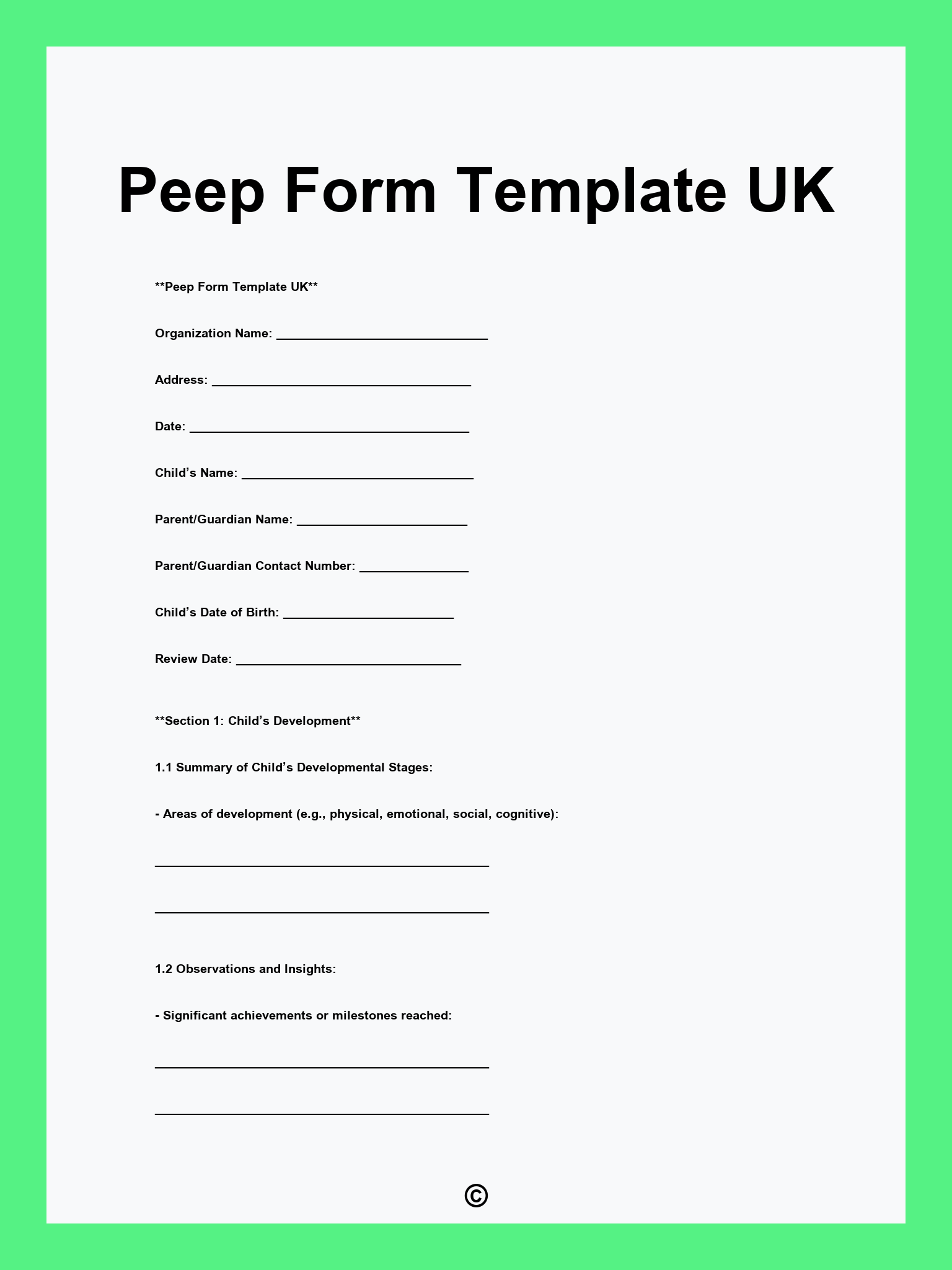 Peep Form Template UK