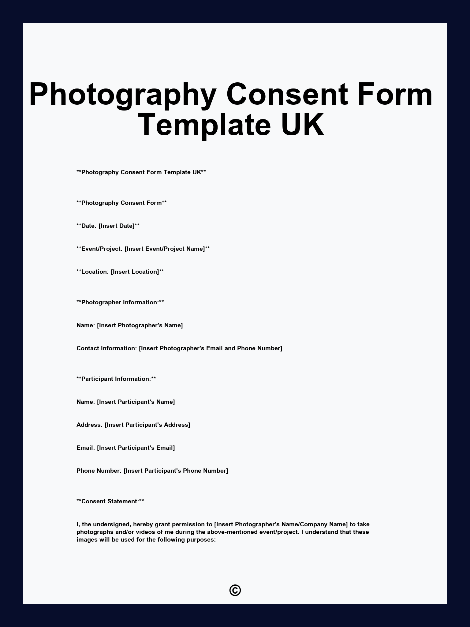Photography Consent Form Template UK