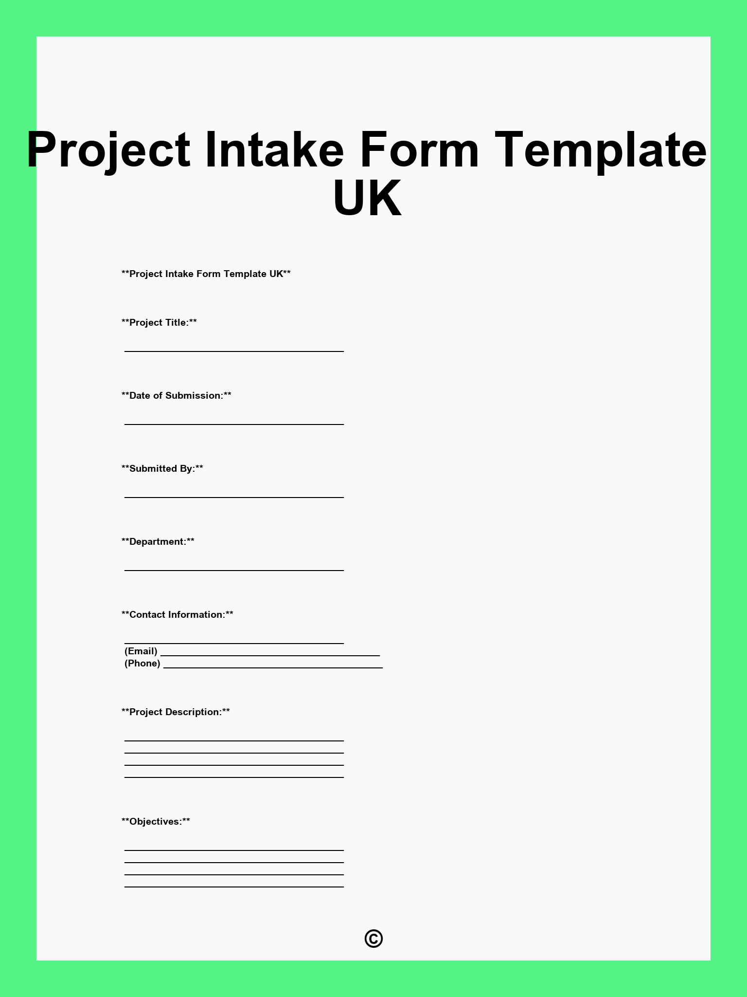 Project Intake Form Template UK