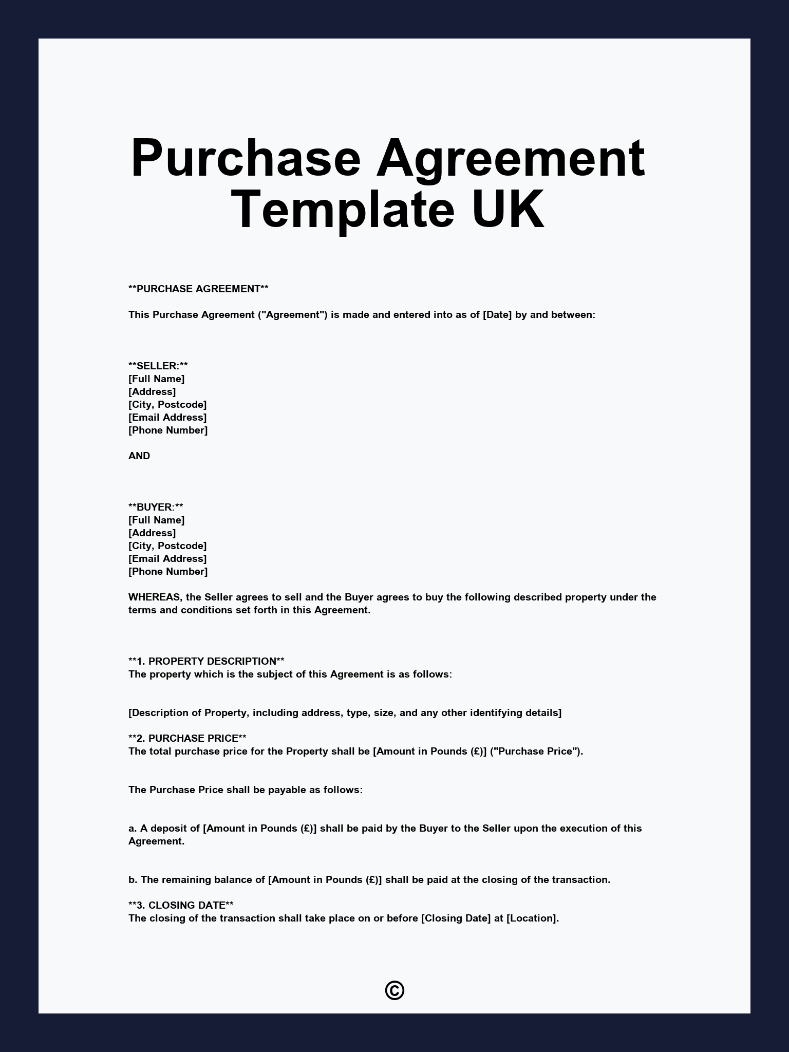 Purchase Agreement Template UK