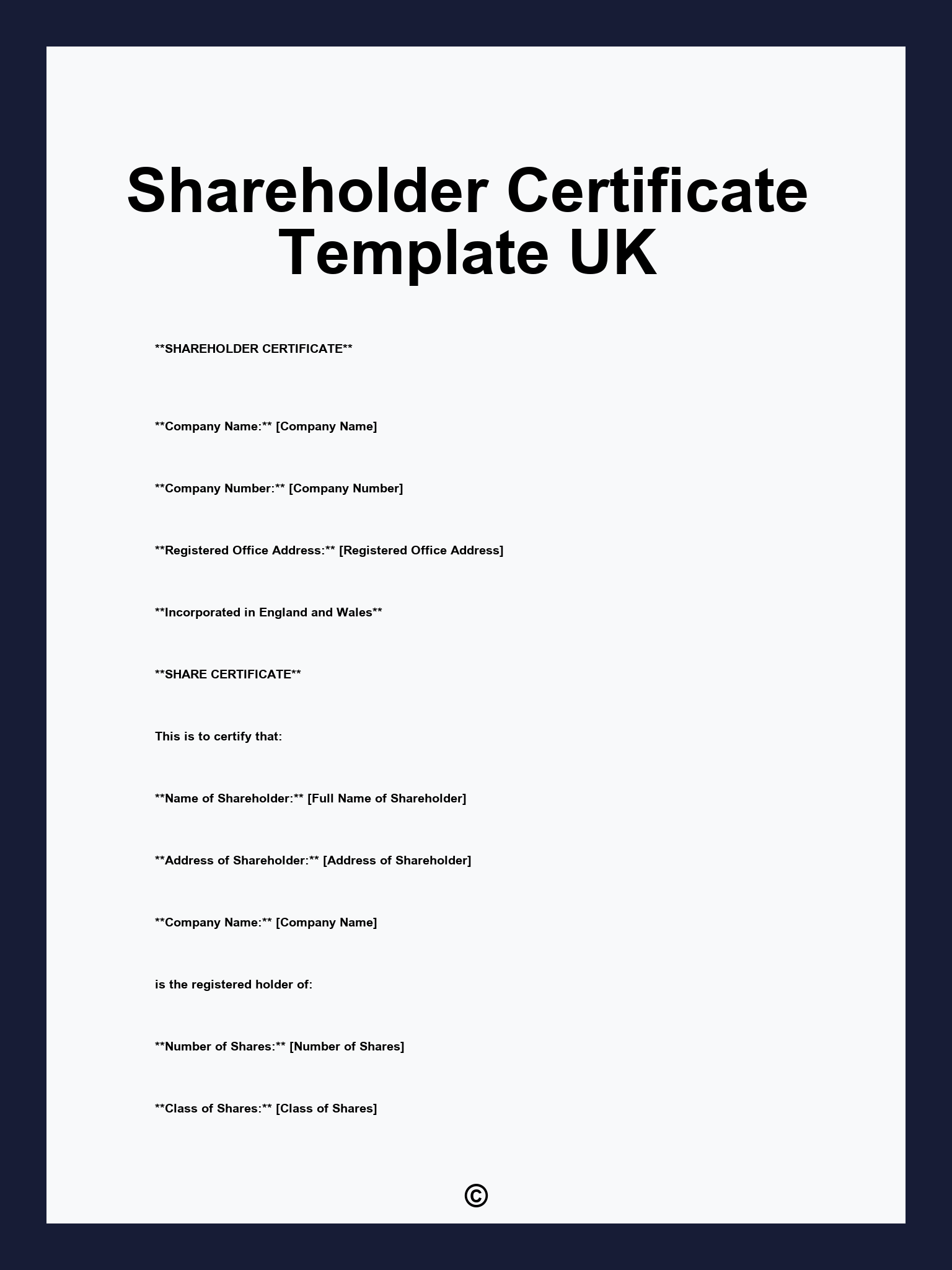 Shareholder Certificate Template UK