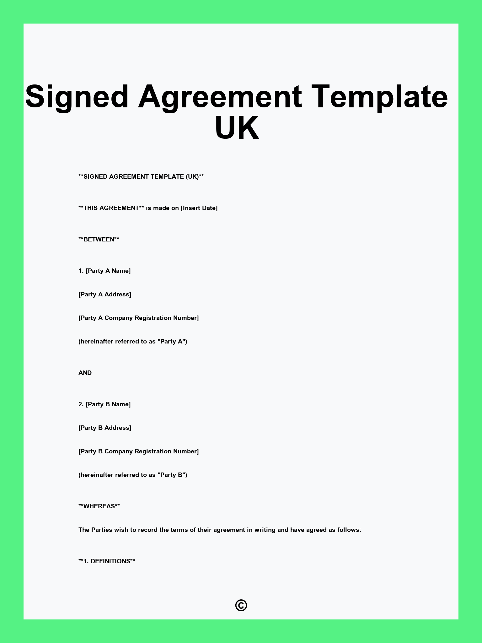 Signed Agreement Template UK