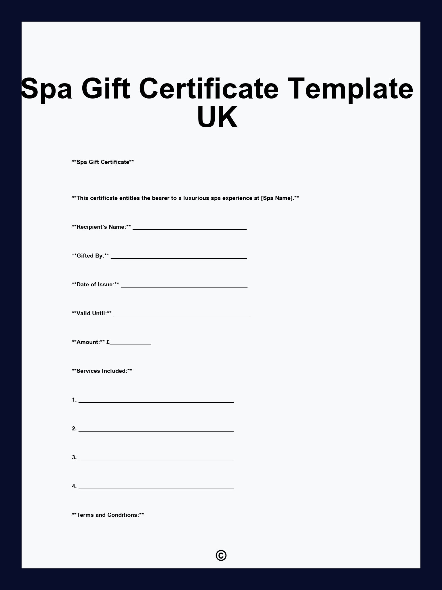 Spa Gift Certificate Template UK