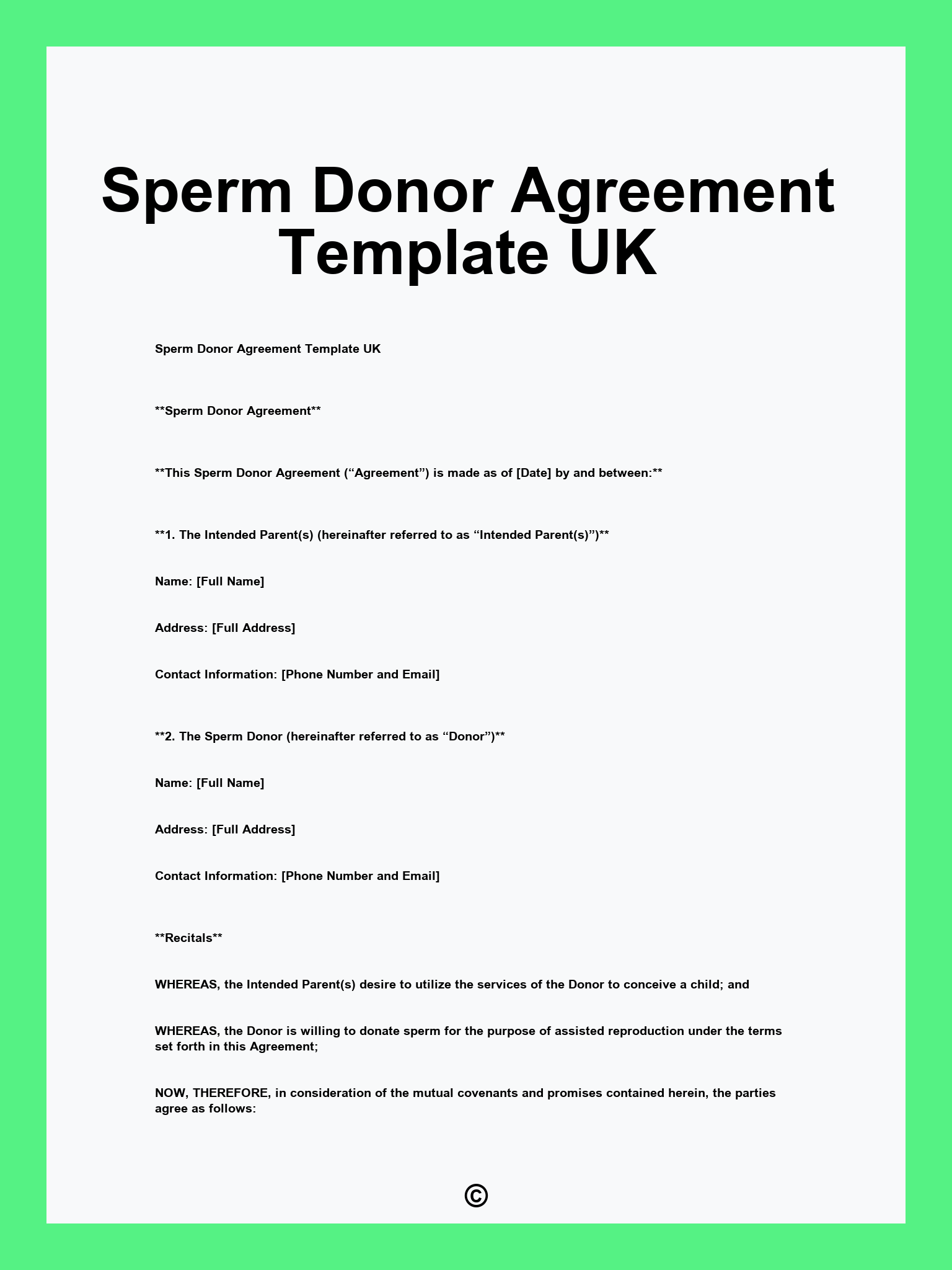 Sperm Donor Agreement Template UK