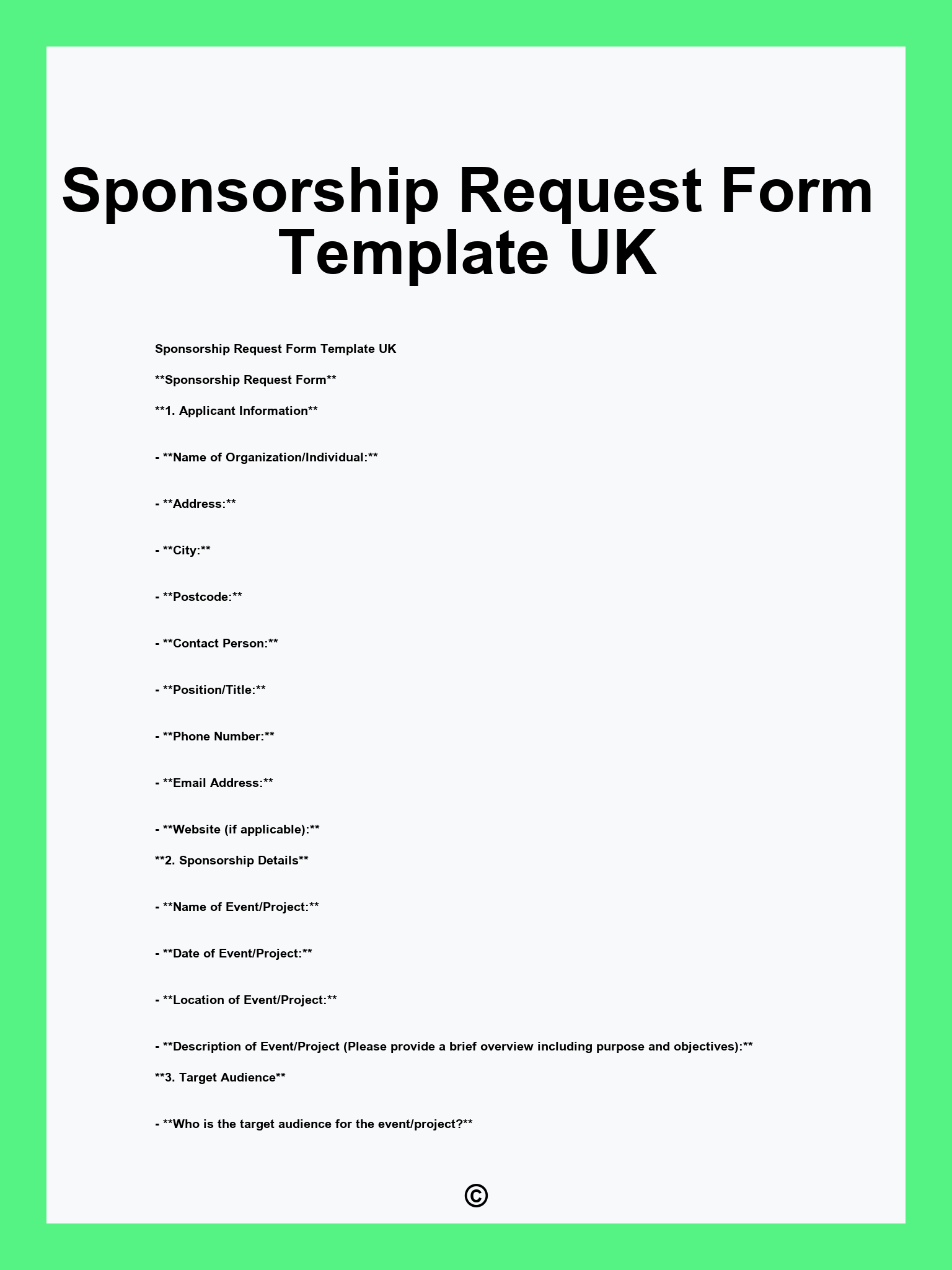Sponsorship Request Form Template UK