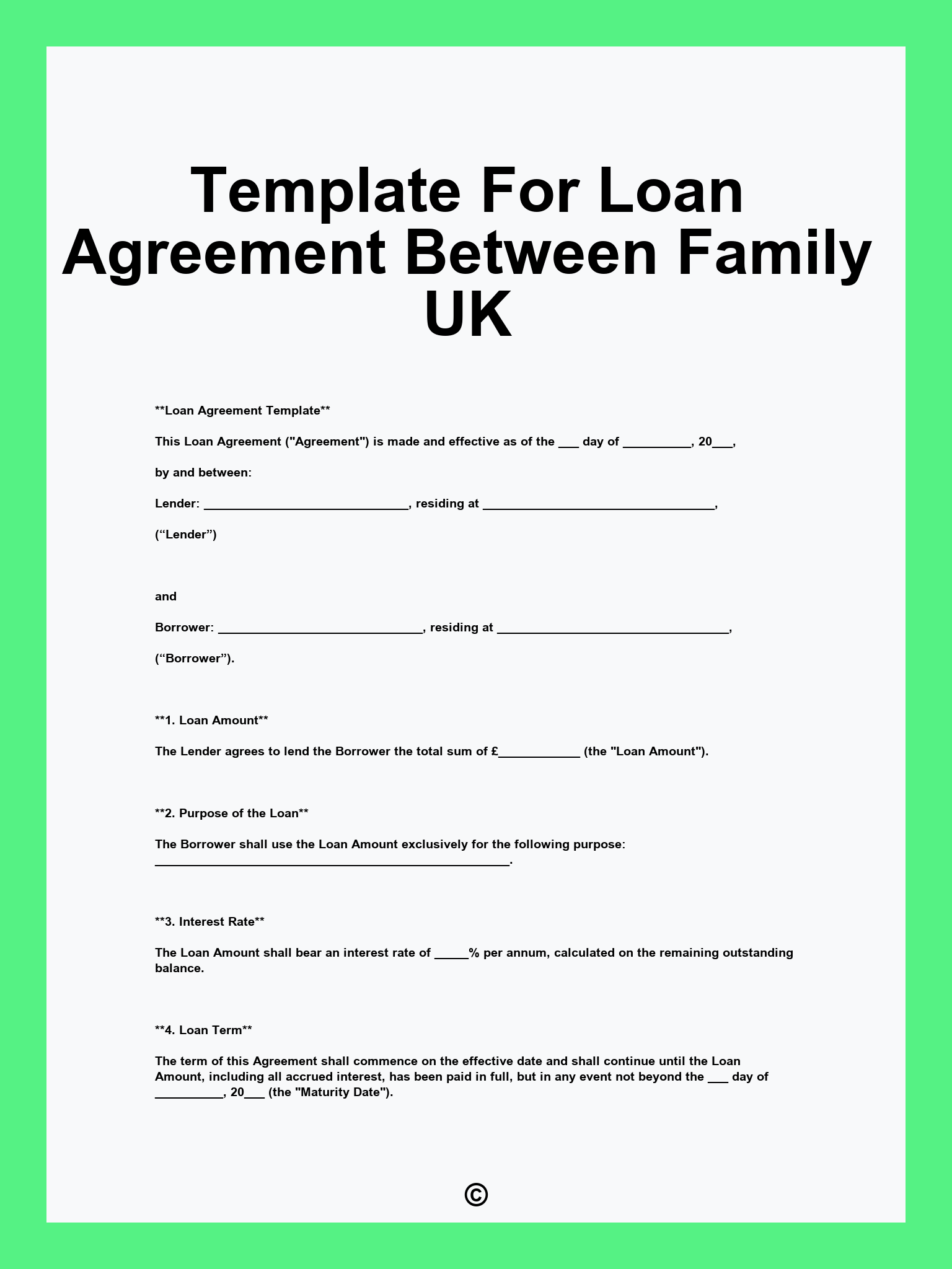 Template For Loan Agreement Between Family UK