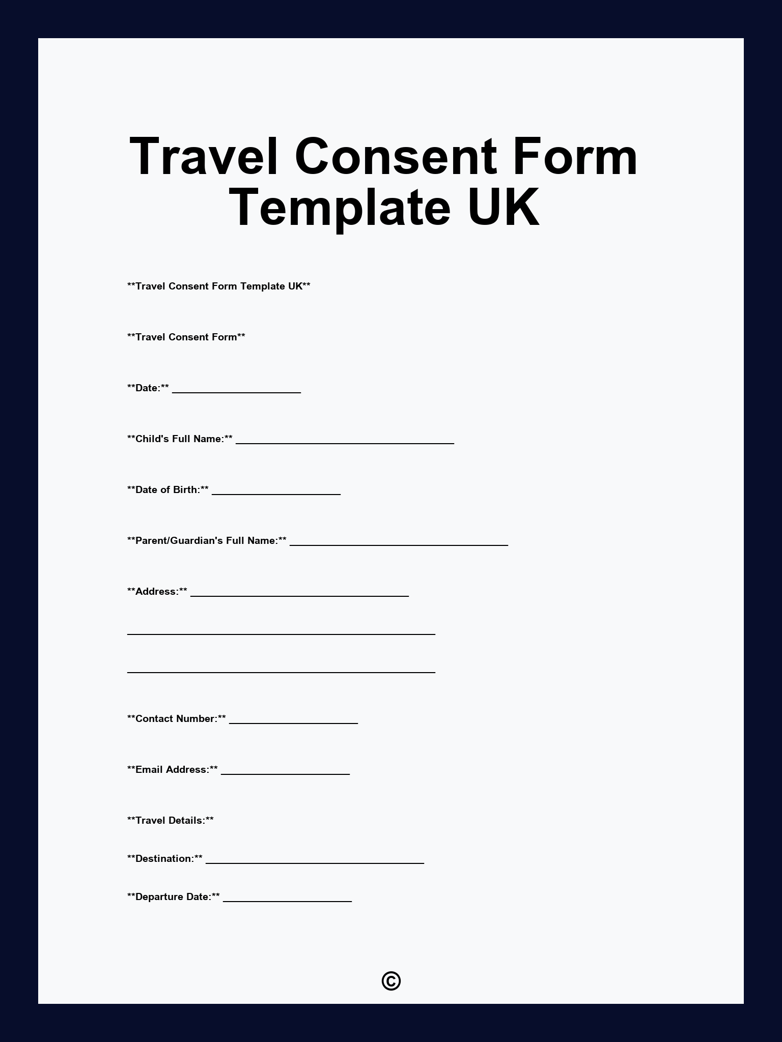 Travel Consent Form Template UK