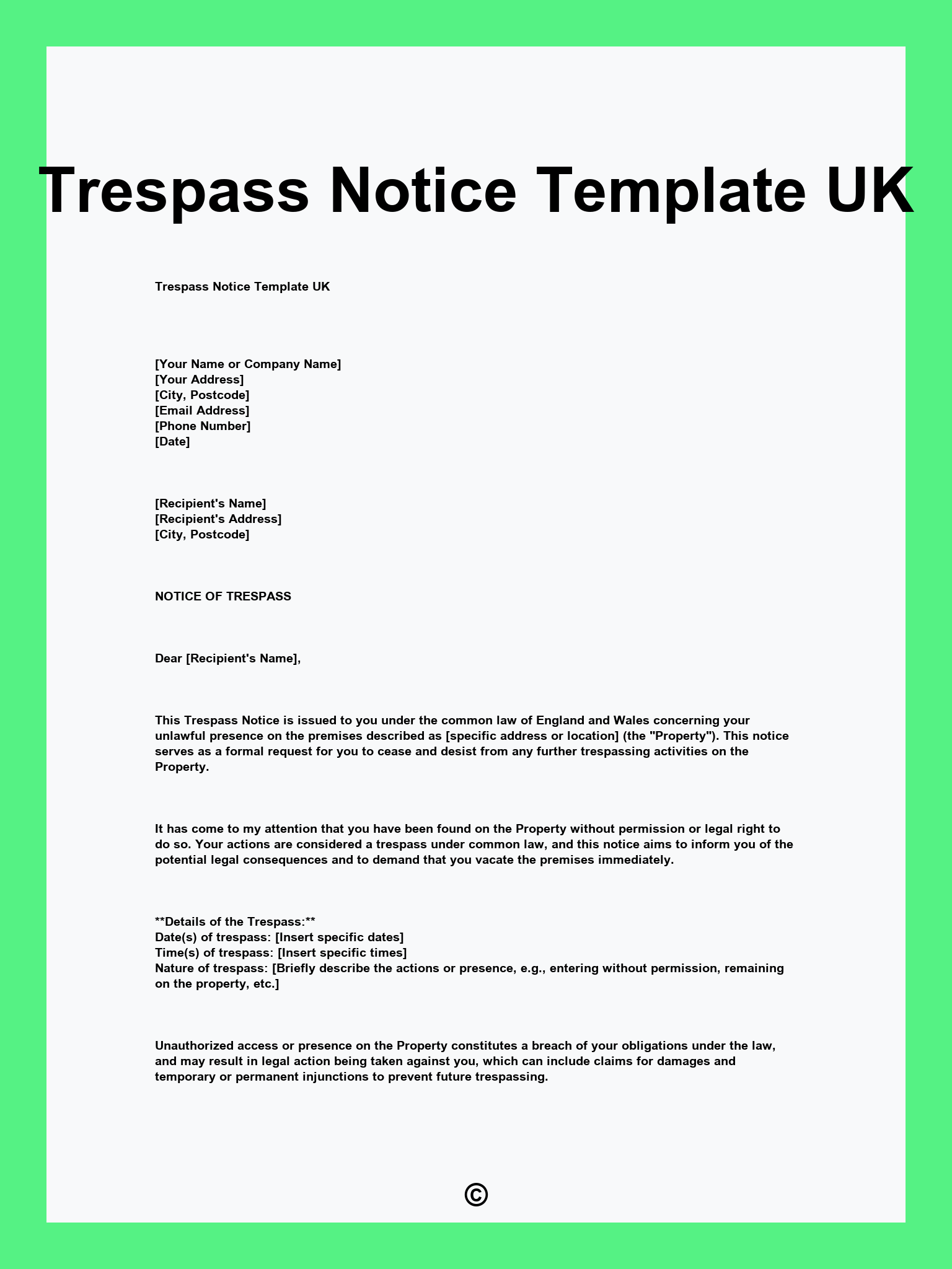 Trespass Notice Template UK