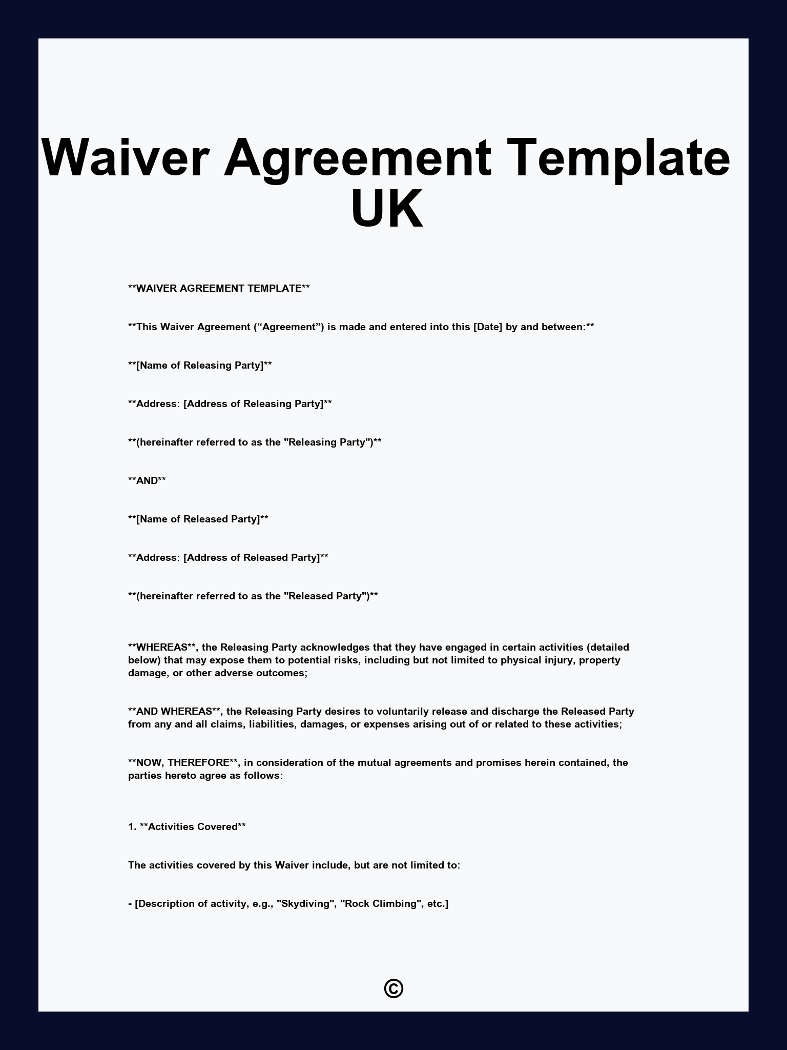 Waiver Agreement Template UK